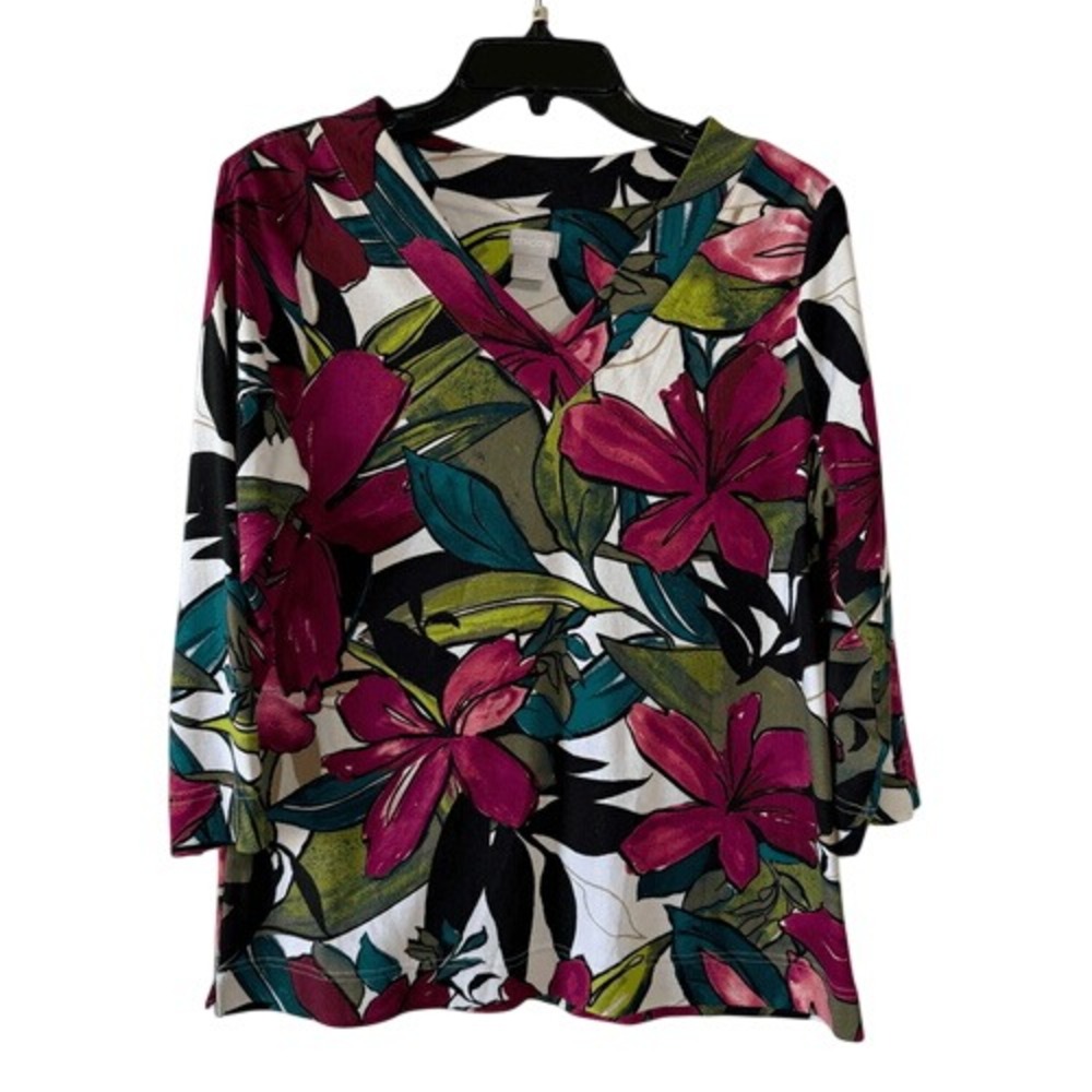 Chico's 3/4‎ Length Sleeve, 100% Pima Cotton V-Neck Knit Top